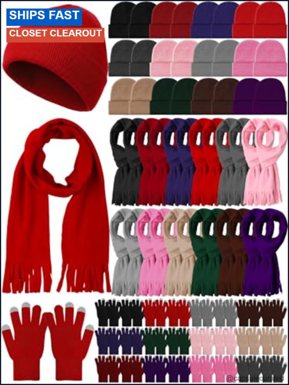 Winter Hat Scarf Gloves Set Warm Knit Beanie Touch Screen Gloves Unisex Bulk
